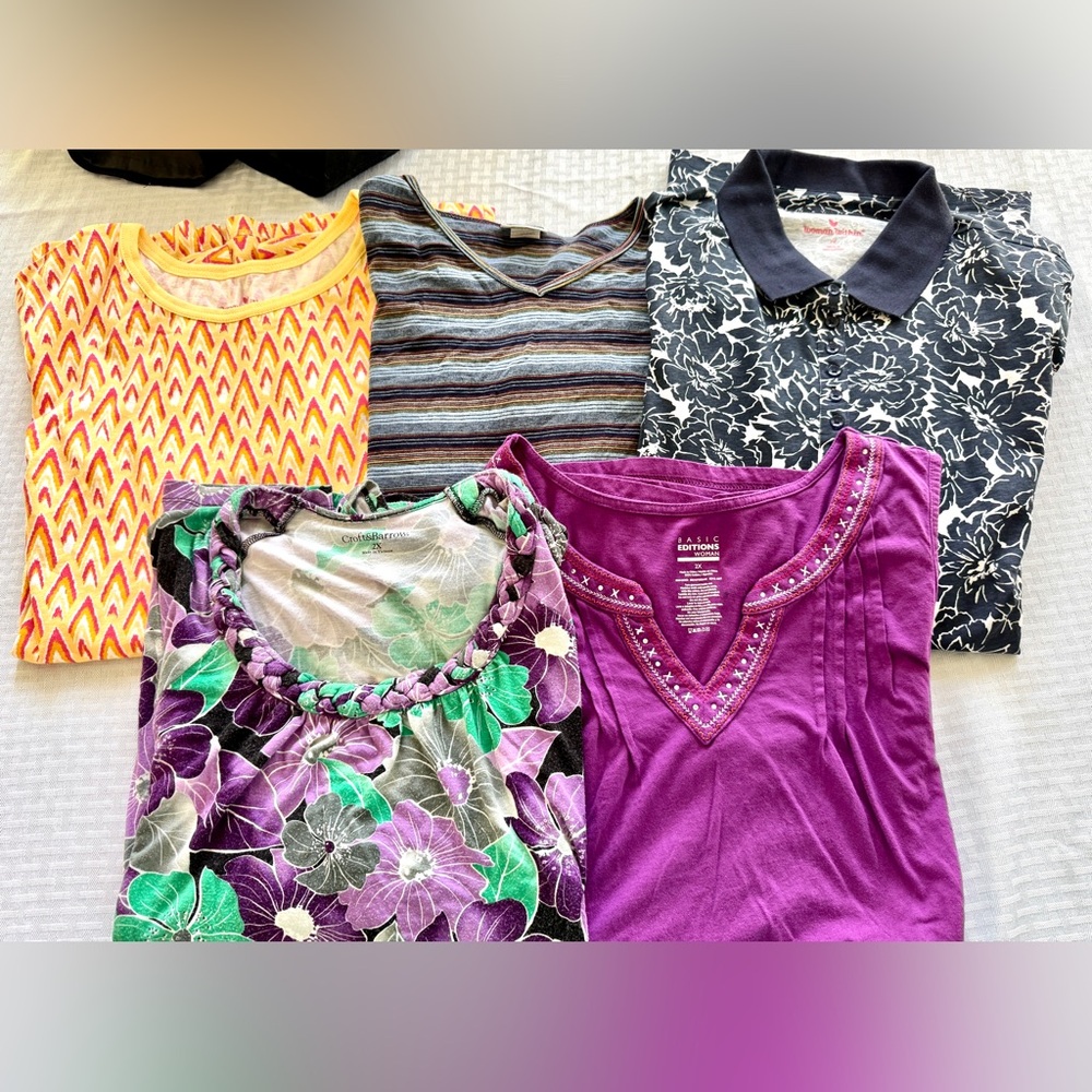 Bundle of Plus Size 2X Tops 5 Piece Casual Layering Blouses Woman Within